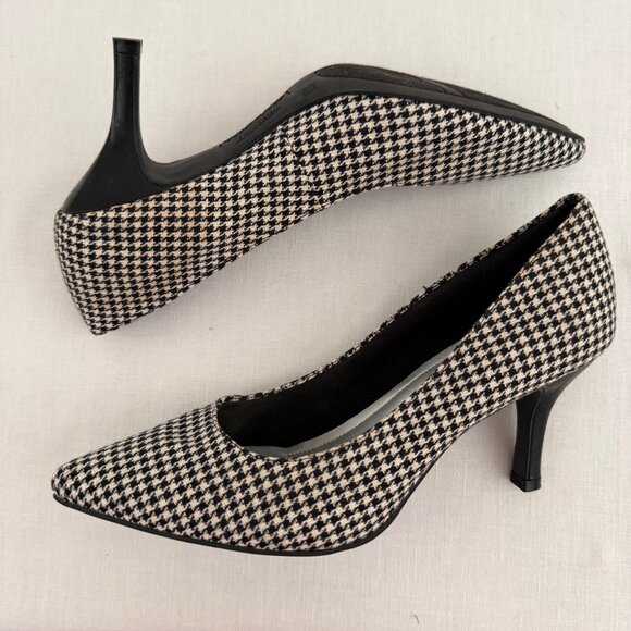 Comfort Plus Heels Size 8W Black White Houndstooth Pointed Toe Pumps - Picture 6 of 10